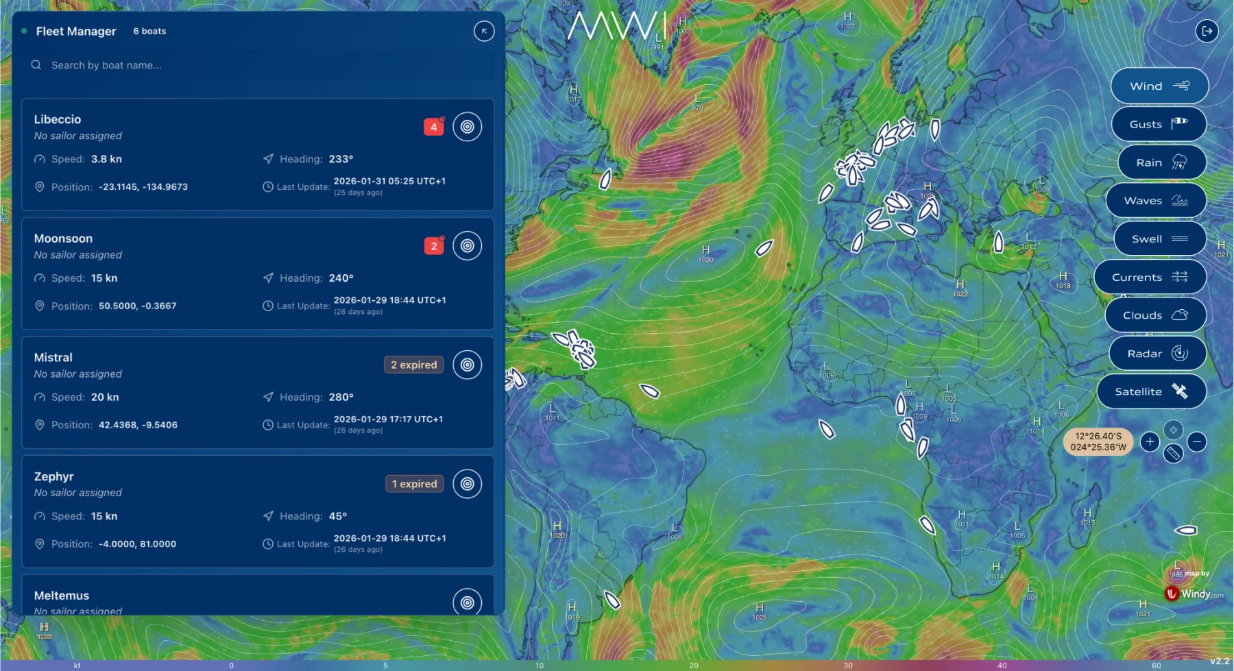 MWI Fleet Center, multi-vessel dashboard