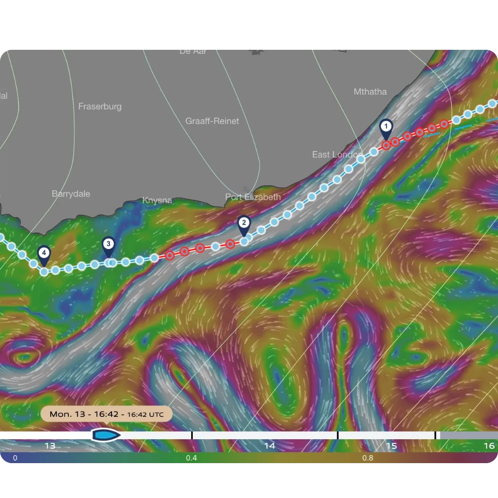 Offshore route map with weather front detection and operational window optimisation